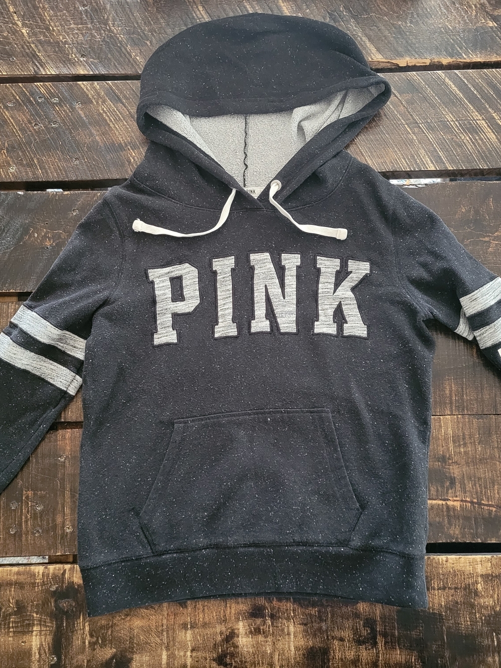 Vs PINK Hoodie Sweatshirt in Black with Gray Lettering Size Small